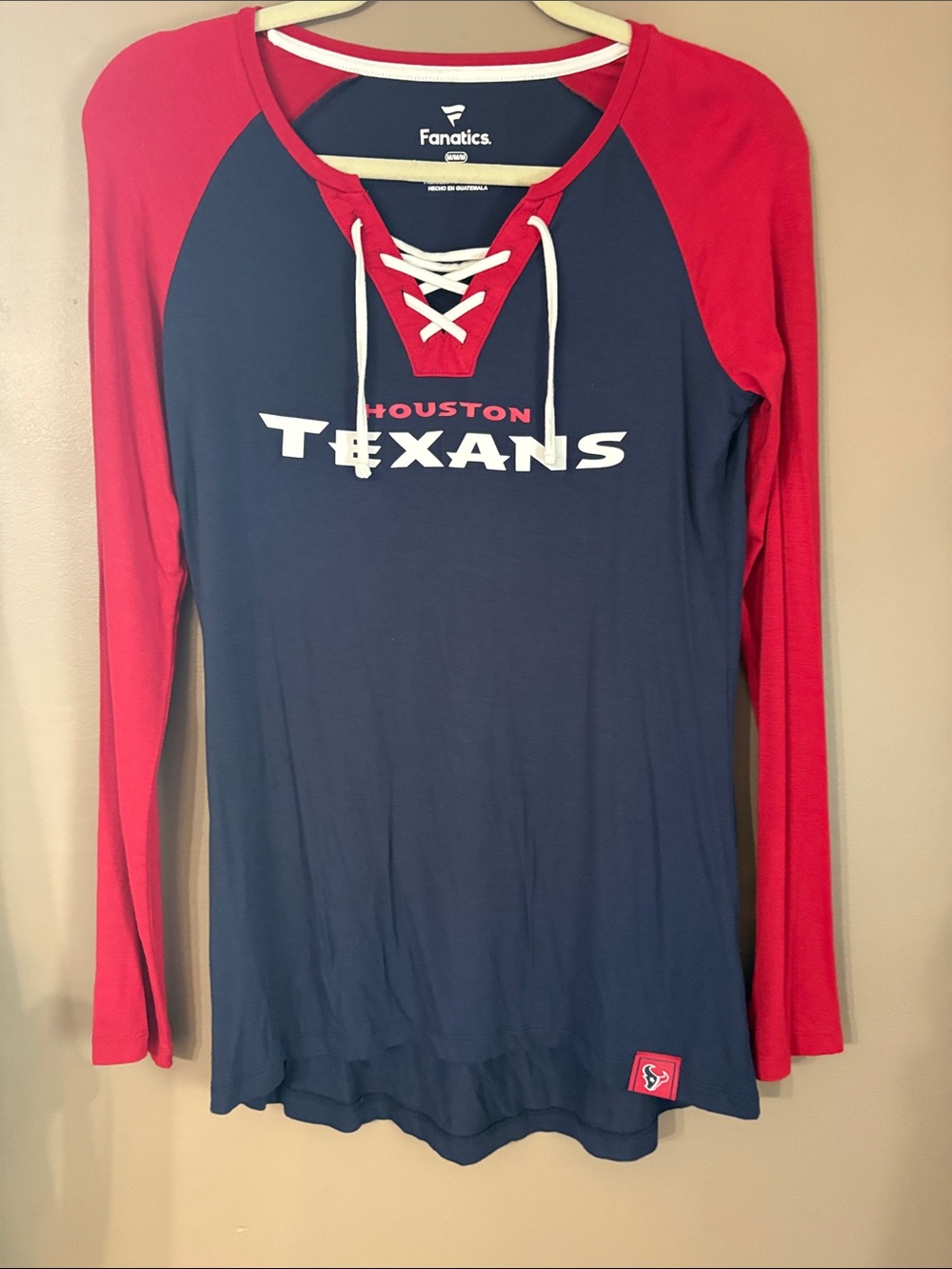 Women’s  Navy and Red Houston Texans Lace-Up Long Sleeve Top